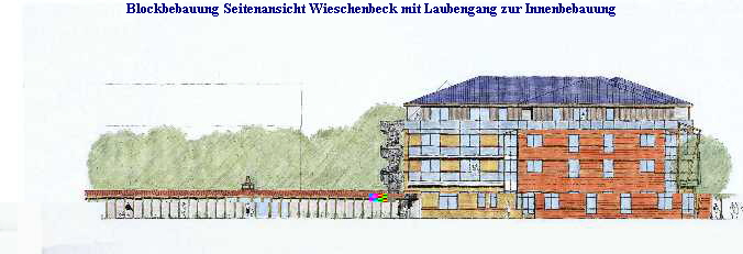 Blockbebauung Seitenansicht Wieschenbeck mit Laubengang zur Innenbebauung